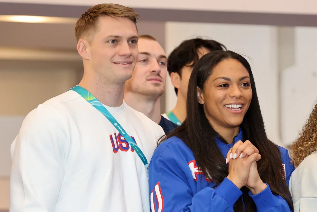 Hunter Powell and Kaysha Love attend the Team USA Welcome Experience
