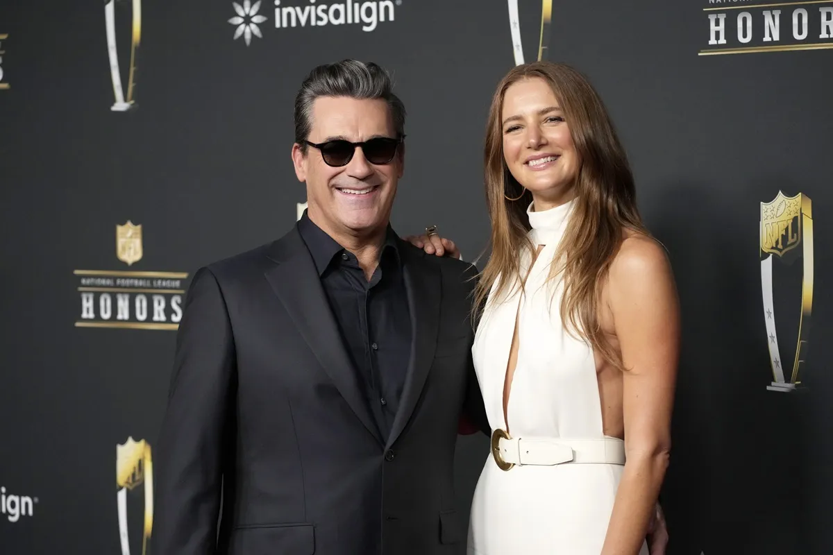 Jon Hamm and Anna Osceola attend the 15th Annual NFL Honors at Palace Of Fine Arts on February 05, 2026 in San Francisco, California