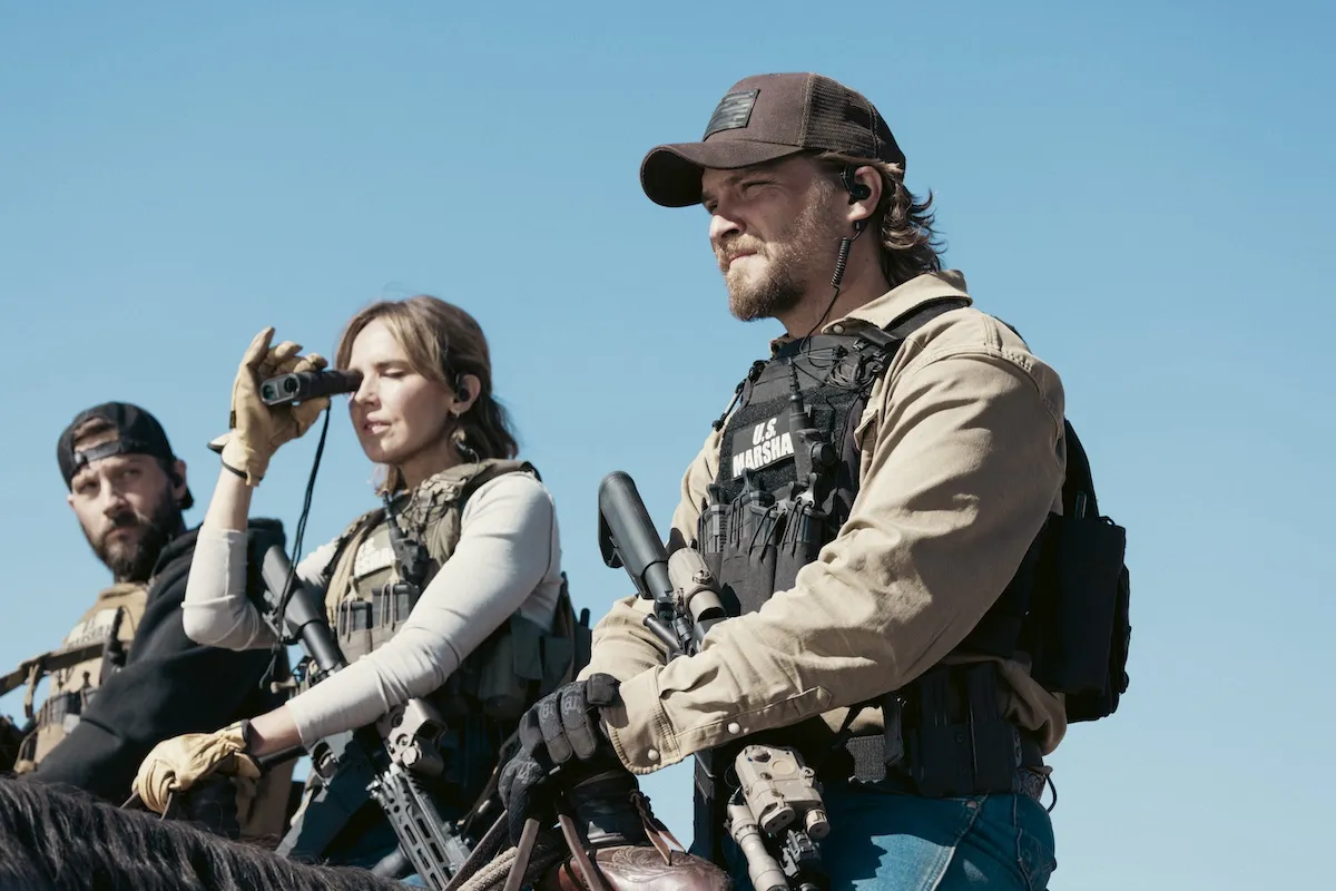 Luke Grimes as Kayce Dutton, wearing military gear in 'Marshals'