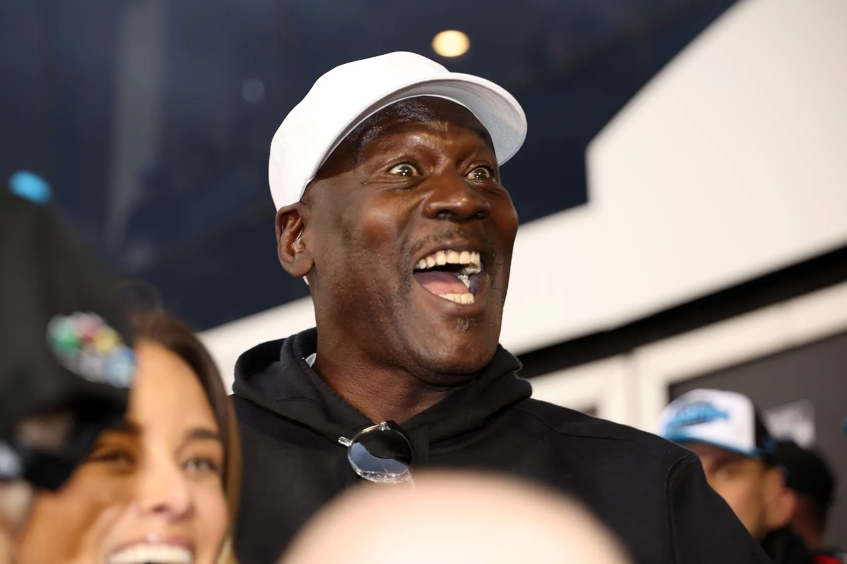 Michael Jordan looking shocked and elated following 23XI Racing win at the Daytona 500 in 2026.