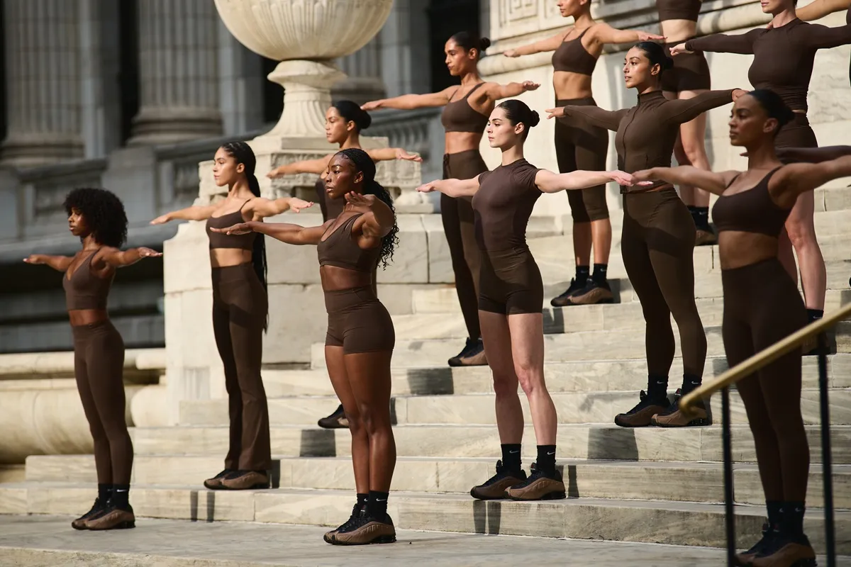NikeSKIMS dancers perform at the NikeSKIMS "Bodies at Work" event at the New York Public Library on September 24, 2025 in New York City