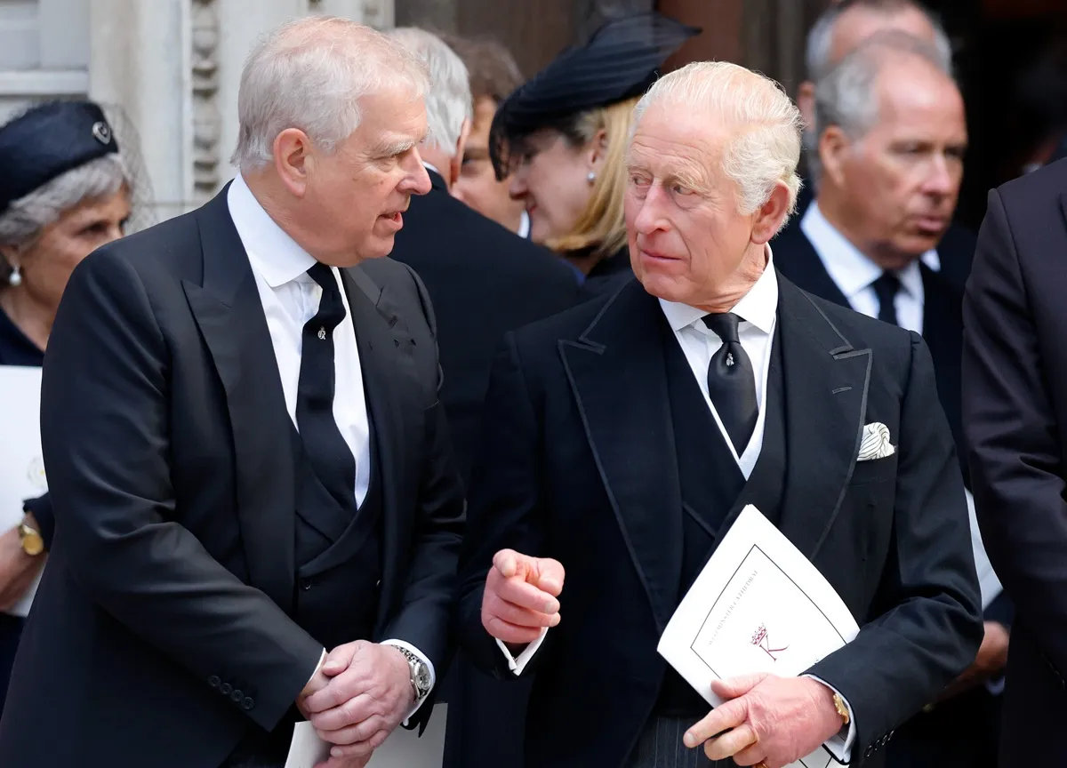 Andrew Mountbatten-Windsor and King Charles attend Katharine, Duchess of Kent's Requiem Mass service at Westminster Cathedral