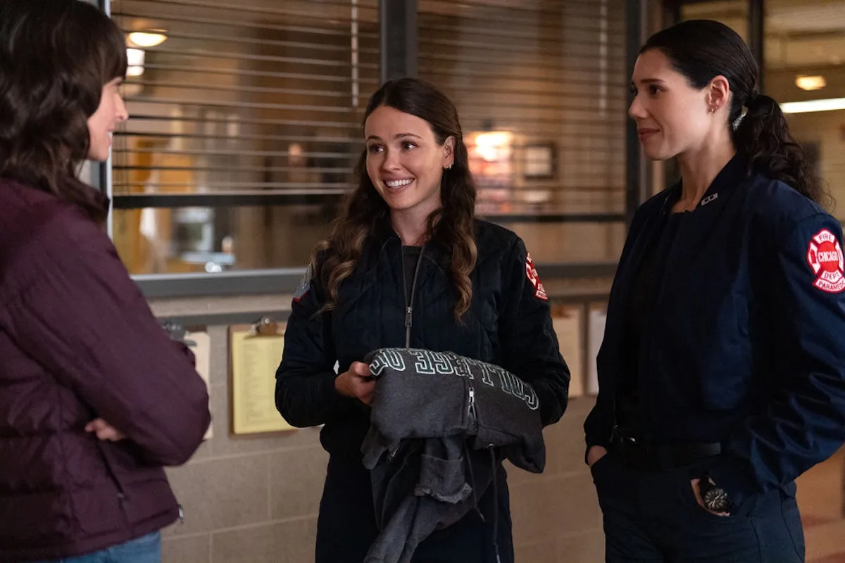 Jocelyn Hudon holding a sweatshirt in 'Chicago Fire'