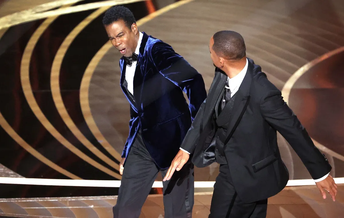 Chris Rock and Will Smith onstage during the show at the 94th Academy Awards