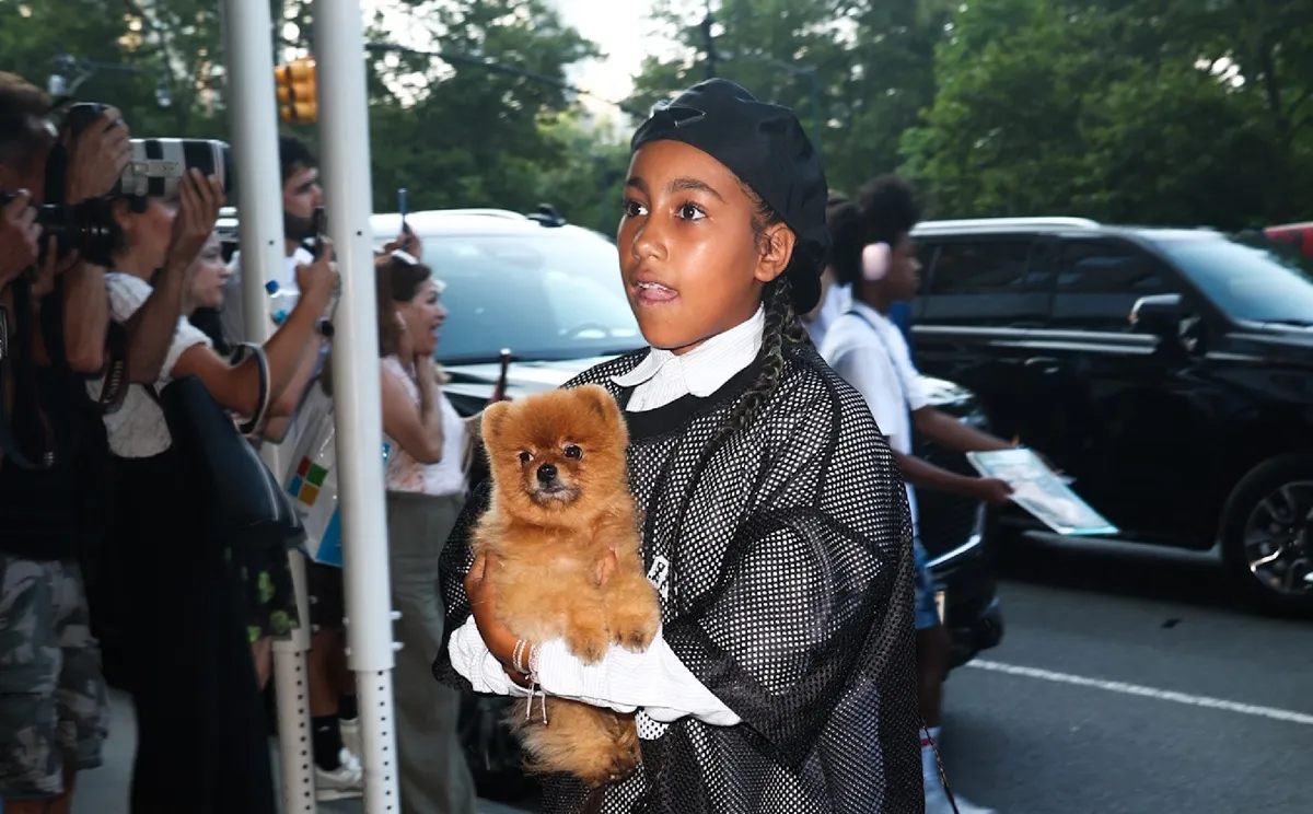 North West is seen arriving at her hotel on August 14, 2024 in New York, New York.