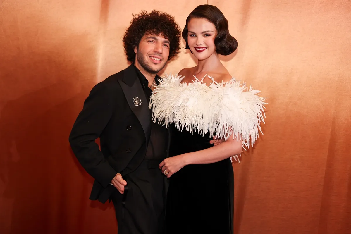 Benny Blanco and Selena Gomez at the 83rd Annual Golden Globes held at The Beverly Hilton on January 11, 2026 in Beverly Hills, California.