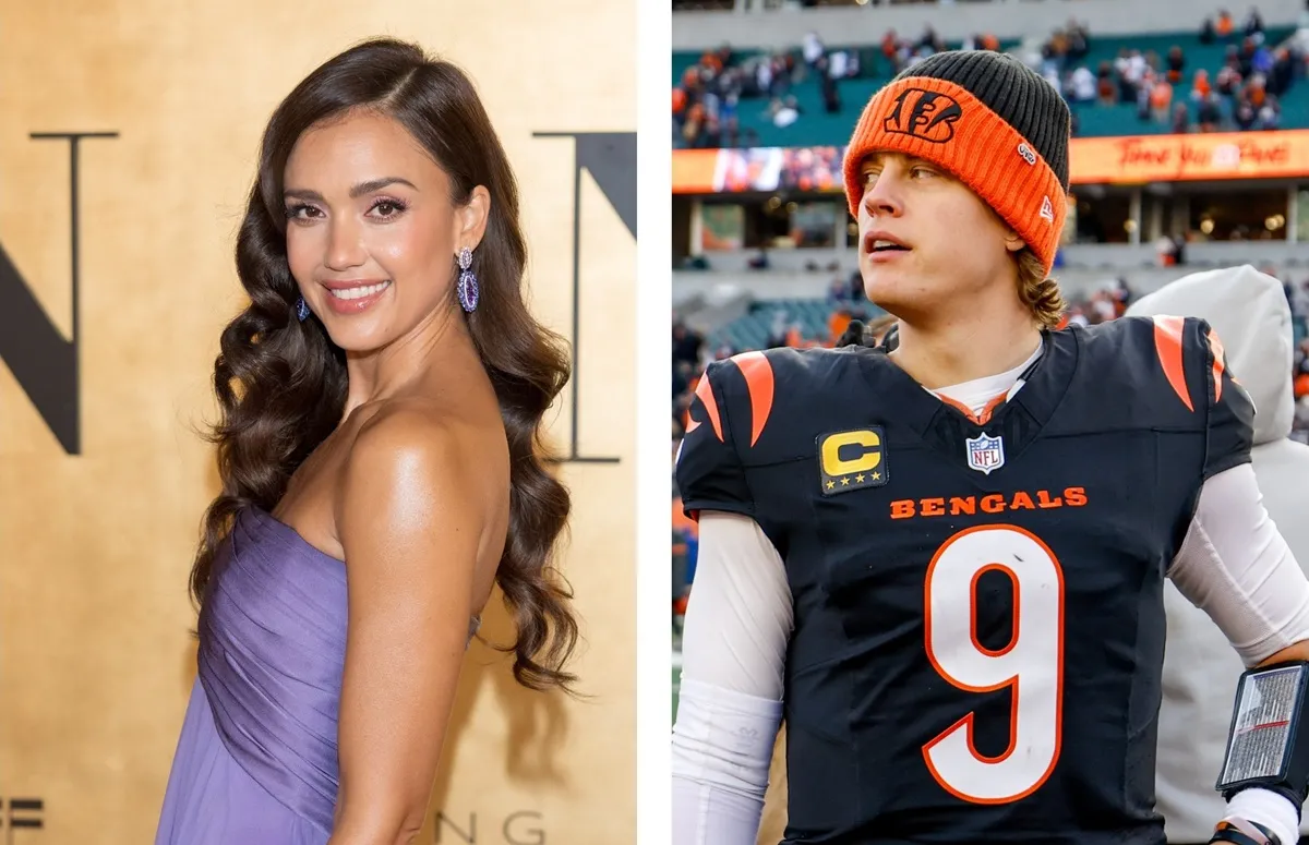 (L) Jessica Alba at International Film Festival in Saudi Arabia, (R) Joe Burrow after game against the Cleveland Browns