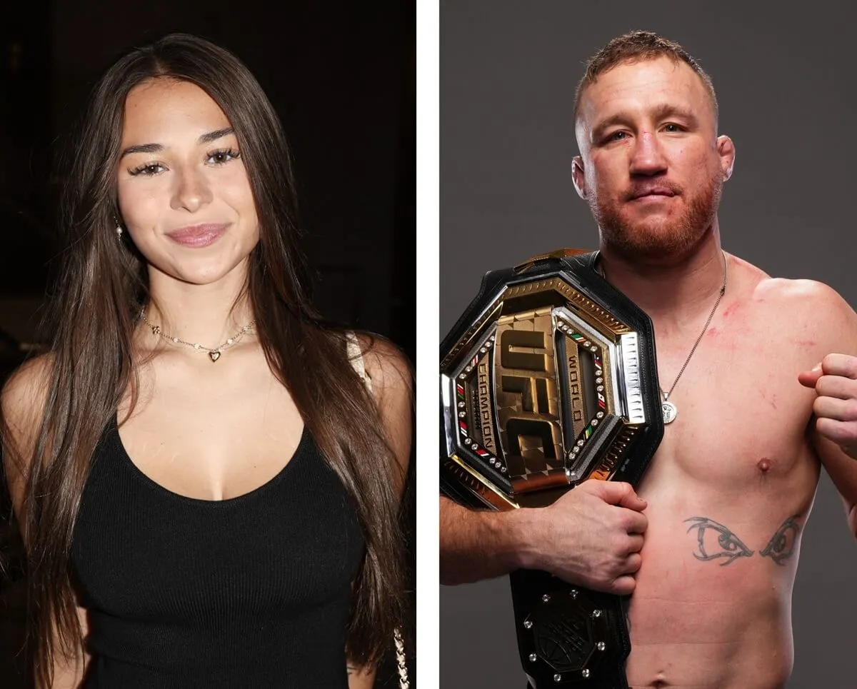 (L) Sophie Rain poses for portrait in LA, (R) Justin Gaethje poses for portrait in Las Vegas