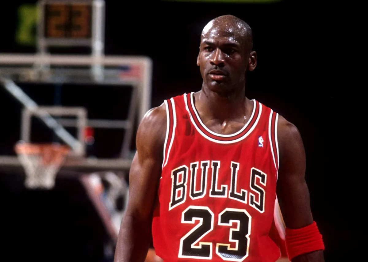 Michael Jordan of the Chicago Bulls walks on the court during a game in the 1991 Eastern Conference Semifinals against the Philadelphia 76ers