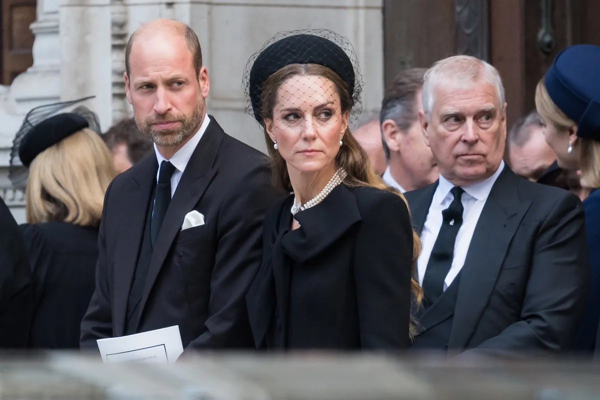 Prince William, Kate Middleton, and Prince Andrew at a funeral