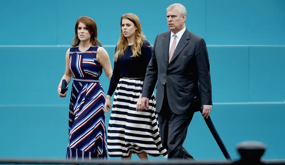 Princess Eugenie, Princess Beatrice, and Andrew Mountbatten-Windsor during 'The Patron's Lunch' celebrations