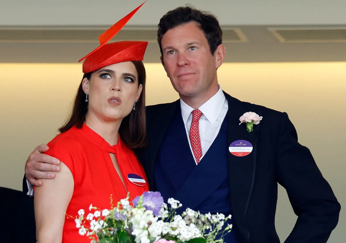 Princess Eugenie and Jack Brooksbank watch the racing from the Royal Box as they attend day five of Royal Ascot