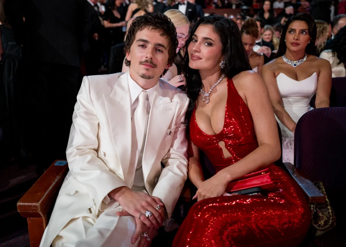 Timothée Chalamet and Kylie Jenner attend the 98th Annual Oscars at Dolby Theatre on March 15, 2026 in Hollywood, California