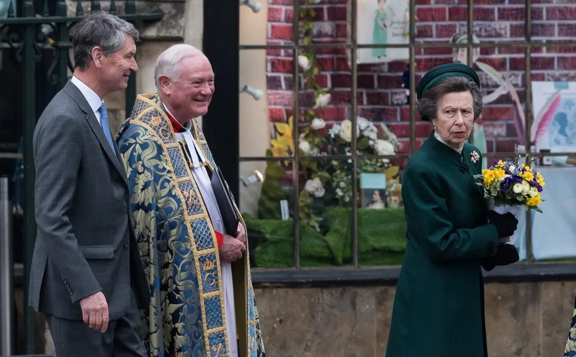 Vice Admiral Sir Timothy Laurence and Princess Anne leave Westminster Abbey after attending the Commonwealth Day Service