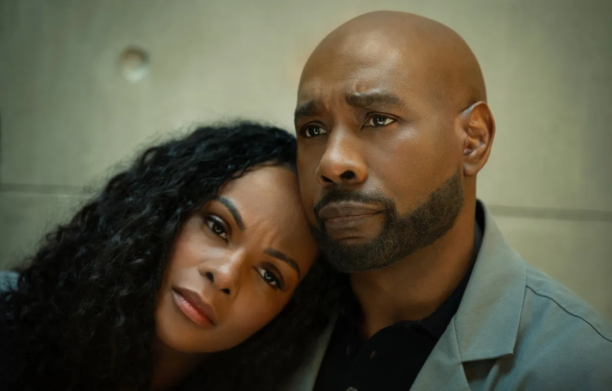 Laila (Tika Sumpter) leans her head against Watson (Morris Chestnut) in 'Watson' on CBS