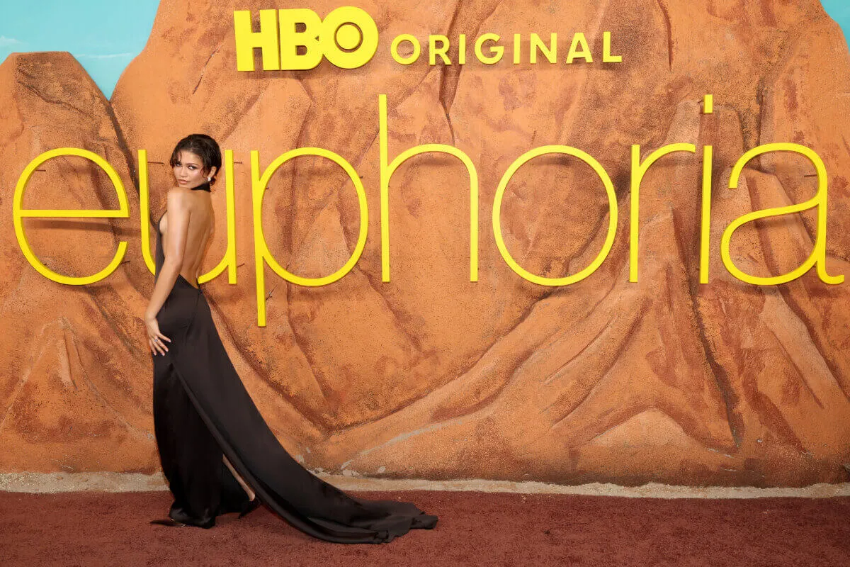 Zendaya wears a black dress on the red carpet for the 'Euphoria' premiere.