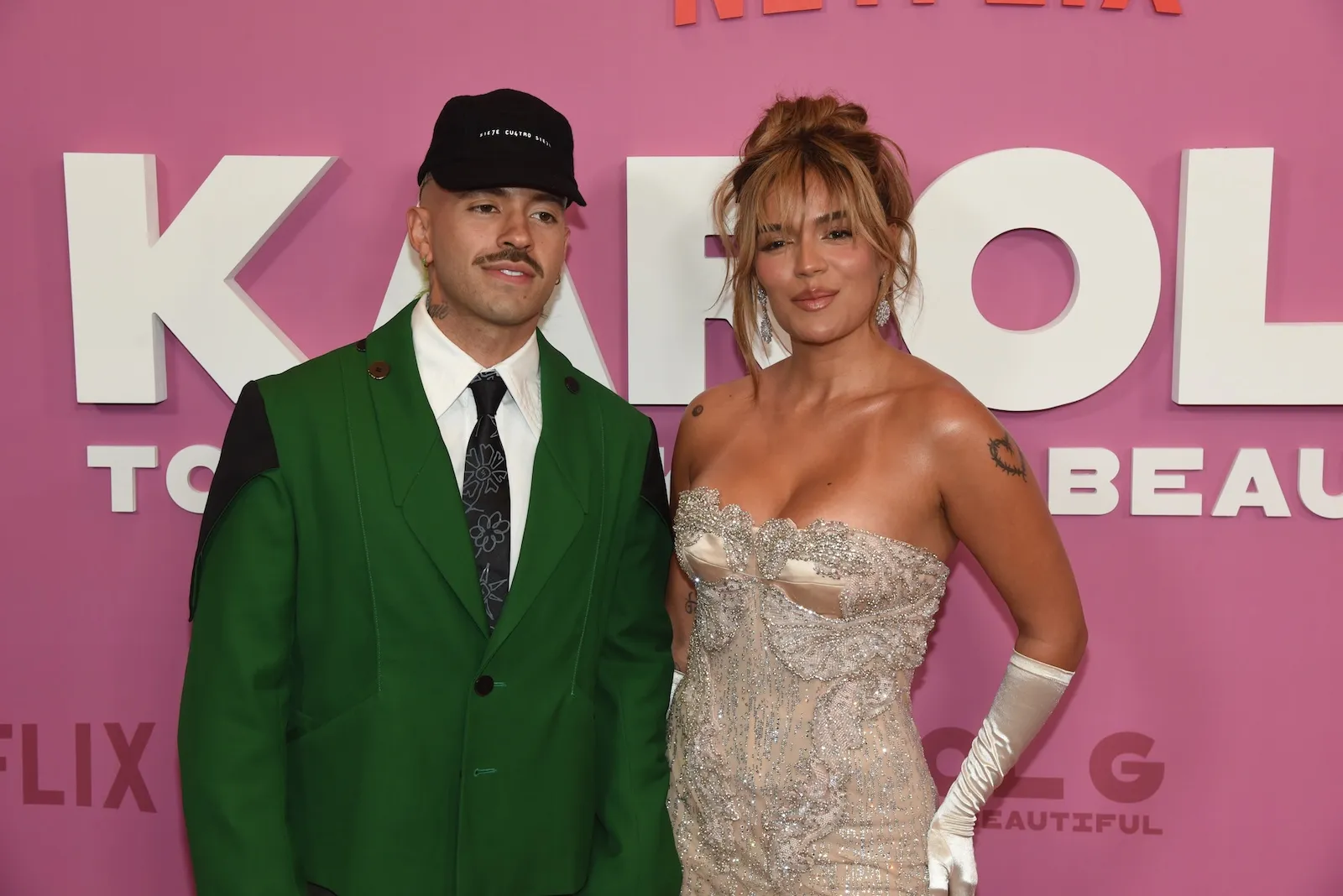 Feid and Karol G posing together in May 2025