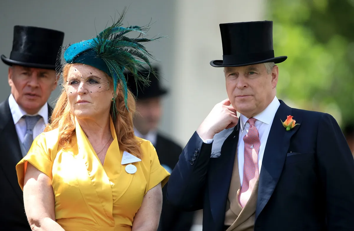 Sarah Ferguson and the former prince, Andrew Mountbatten-Windsor, during day four of Royal Ascot at Ascot Racecourse