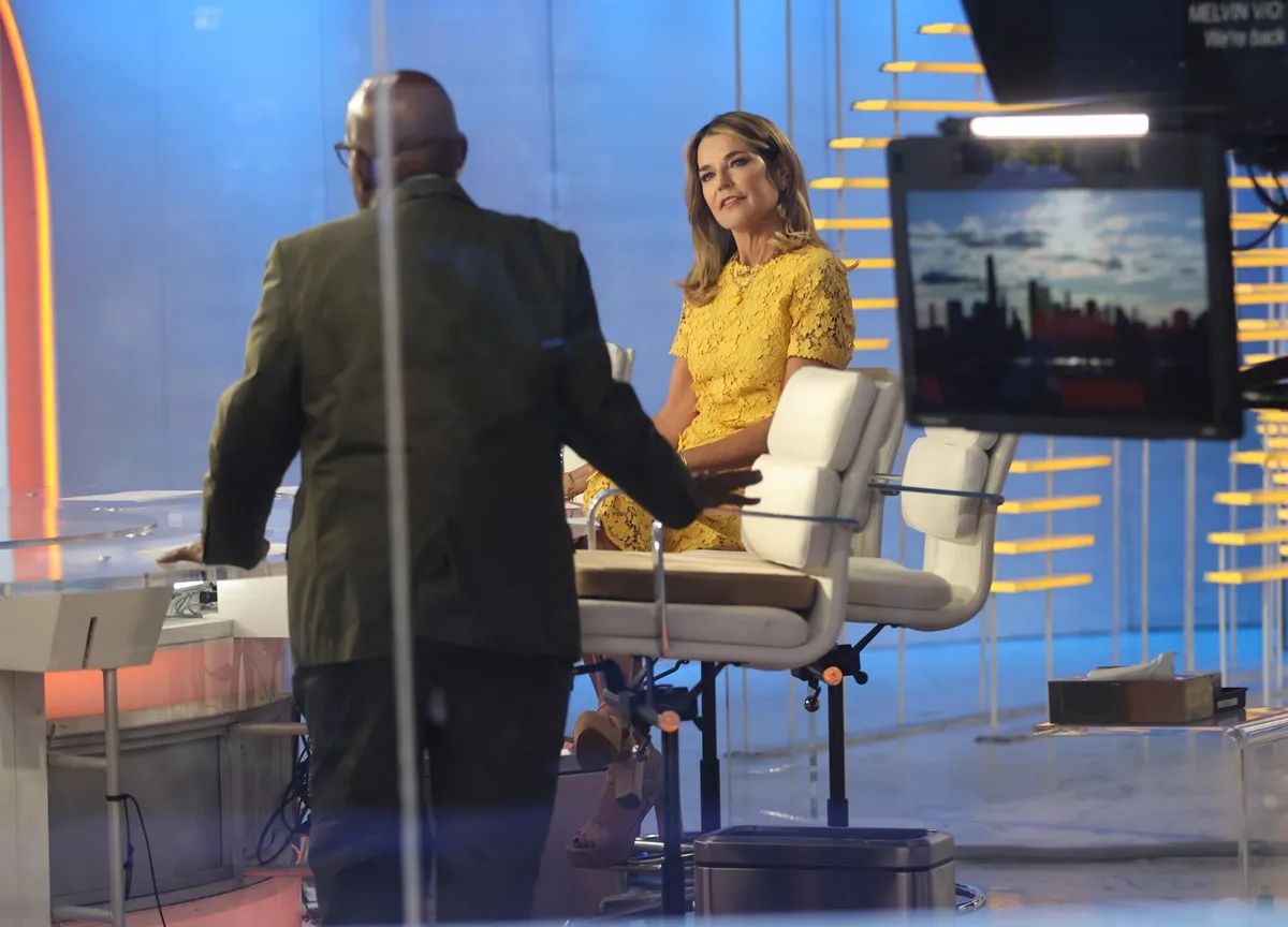 Savannah Guthrie and Al Roker are seen at the "TODAY" show in Uptown, Manhattan on April 06, 2026 in New York City.