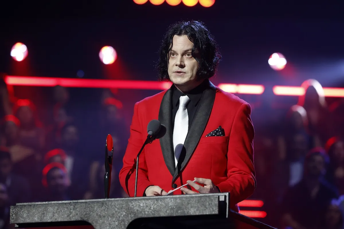 Jack White in a red jacket with black lapels