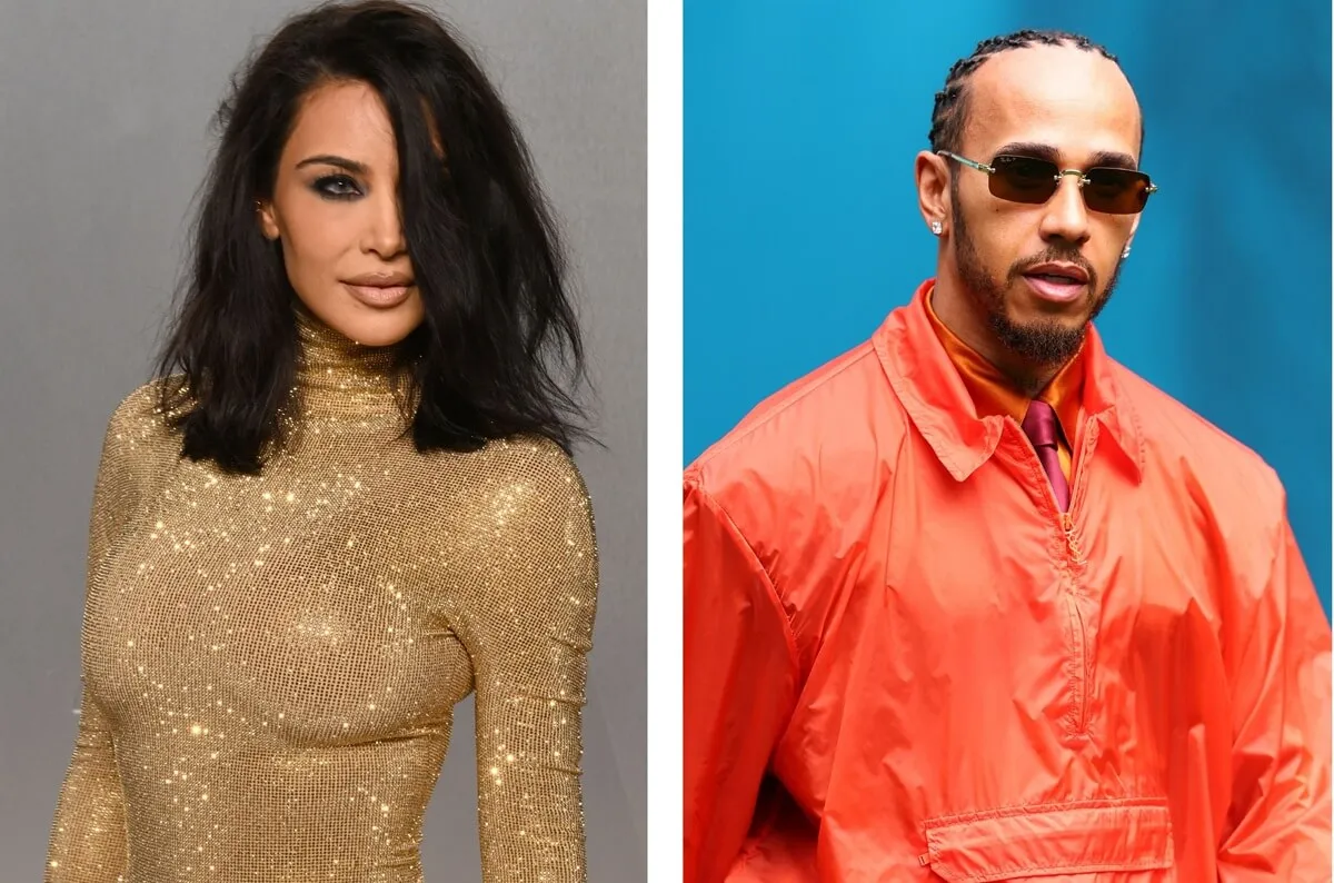 (L) Kim Kardashian attends the 2026 Vanity Fair Oscars Party, (R) Lewis Hamilton arrives ahead of the F1 Grand Prix of Miami