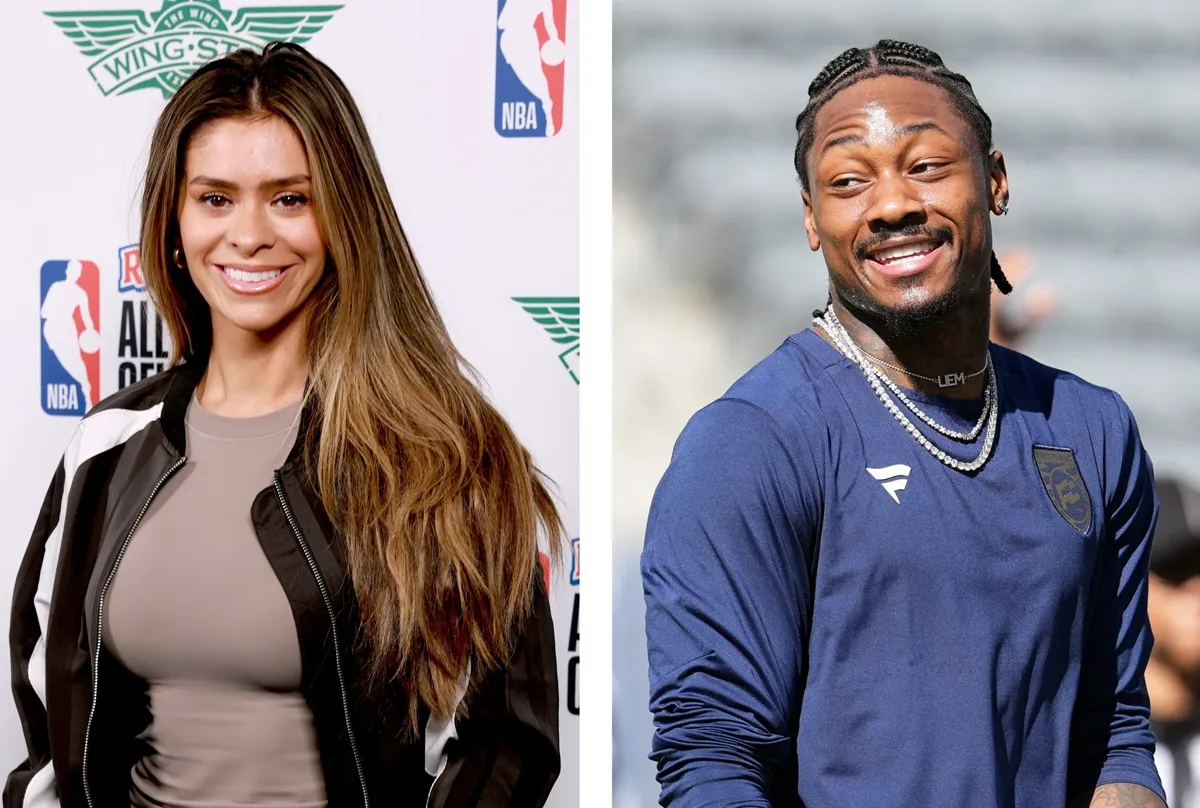 (L) Taylor Frankie Paul attends NBA All-Star weekend, (R) Stefon Diggs during Fanatics Flag Football practice