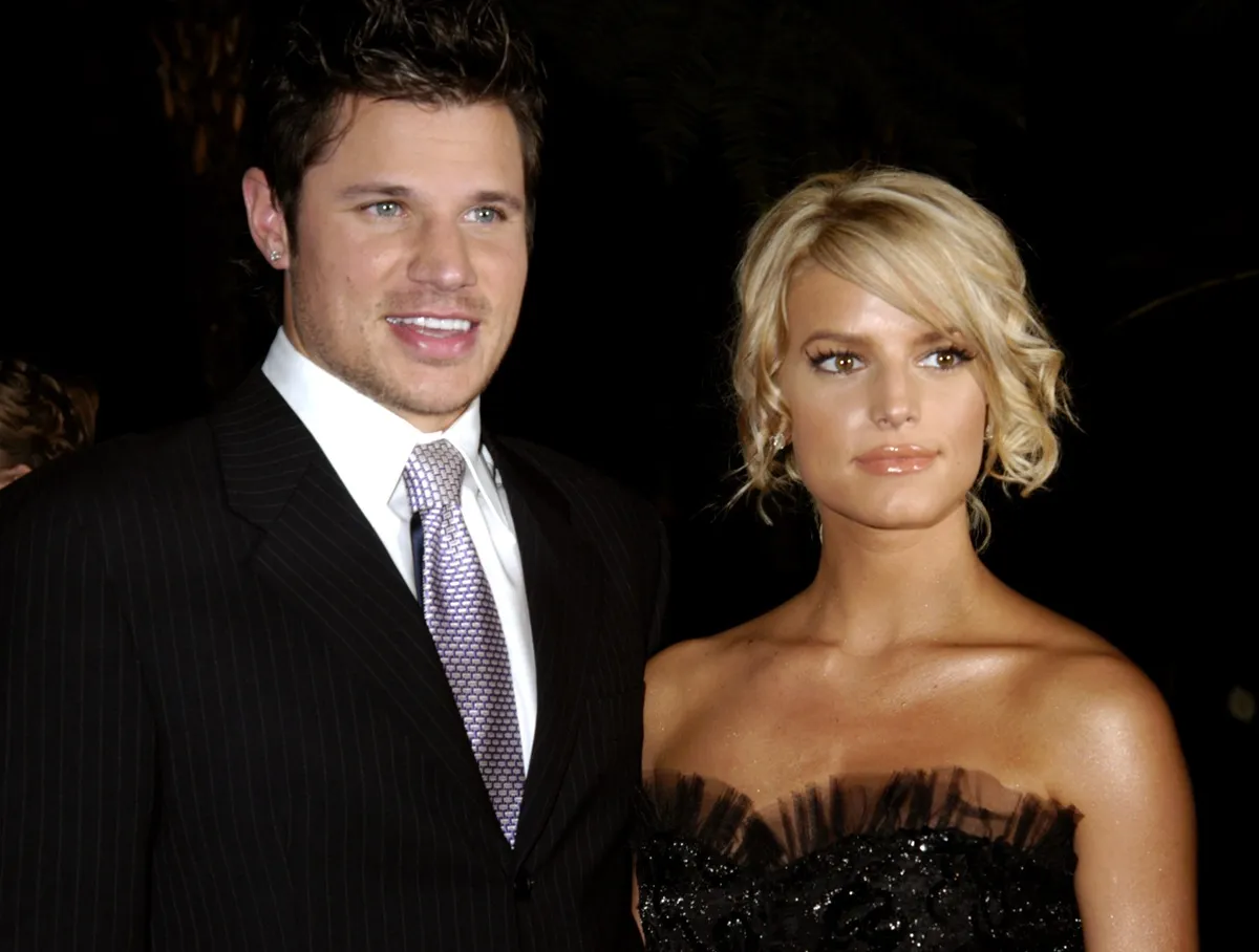 Nick Lachey and Jessica Simpson during Clive Davis' 2005 Pre-GRAMMY Awards Party