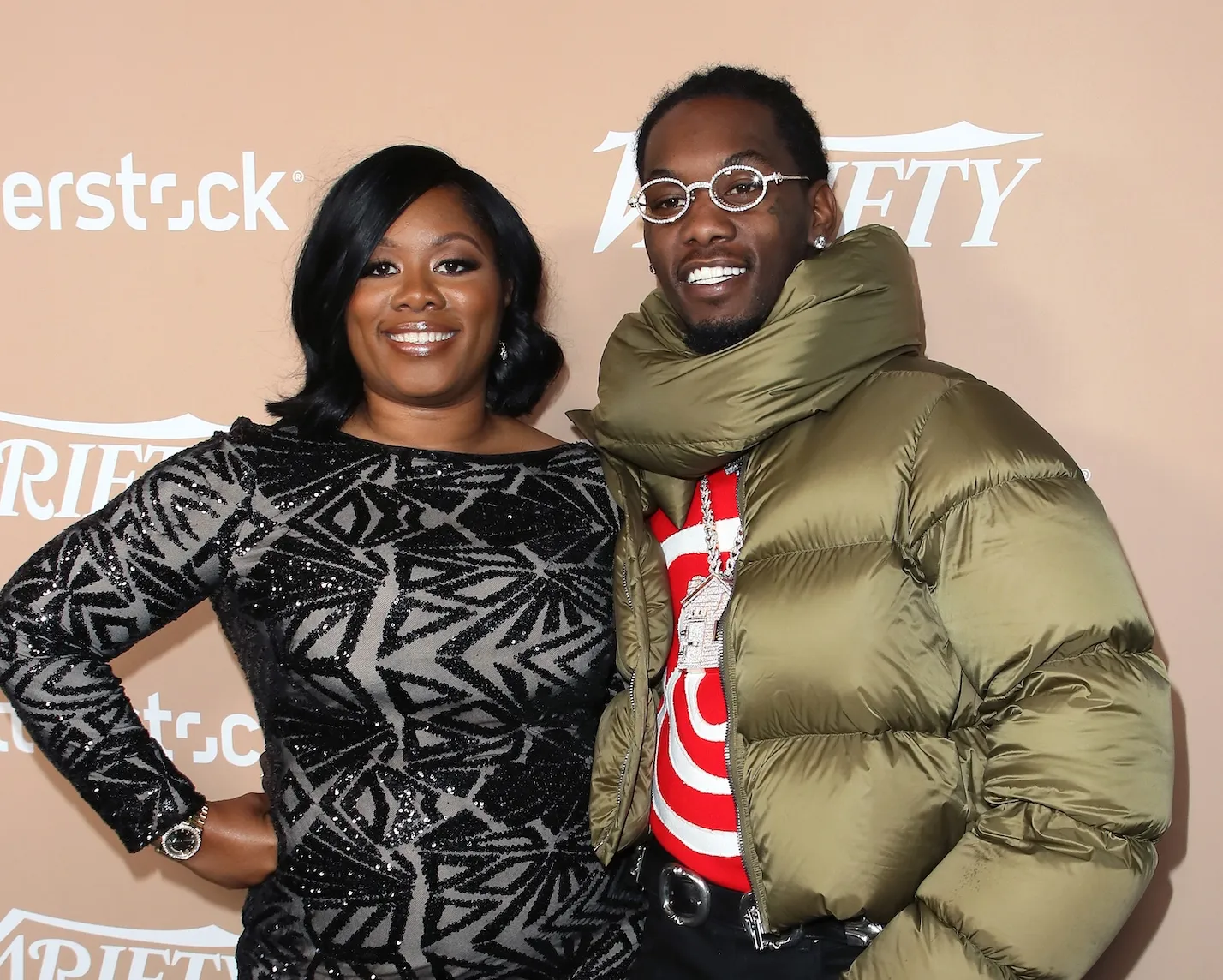 Offset and mother Latabia Woodward posing together at a Variety event in 2018