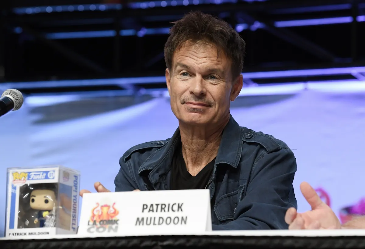 Patrick Muldoon on stage during a panel at LA Comic-con