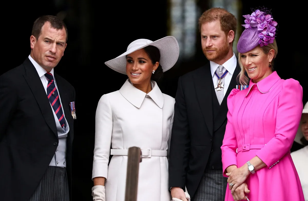 Peter Phillips, Meghan Markle, Prince Harry, and Zara Tindall depart after the National Service of Thanksgiving