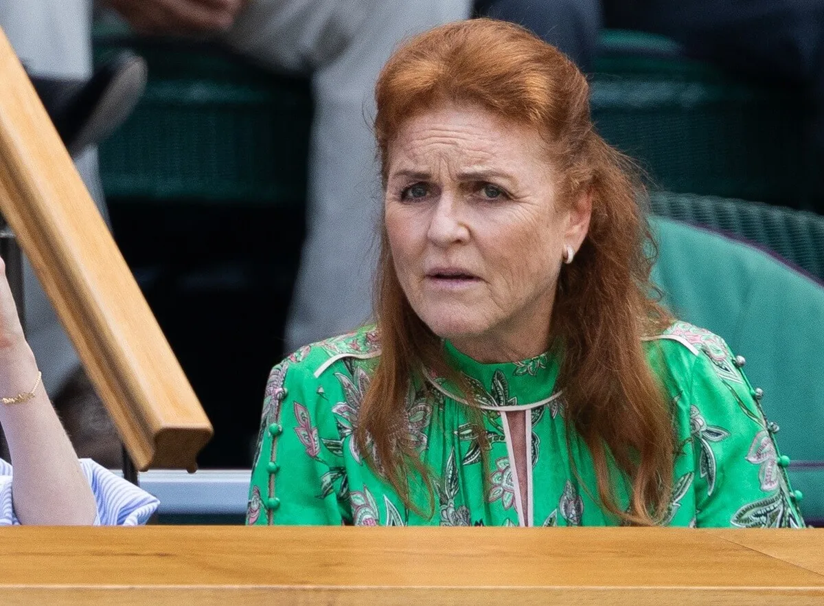 Sarah Ferguson seated in the Royal box at Wimbledon