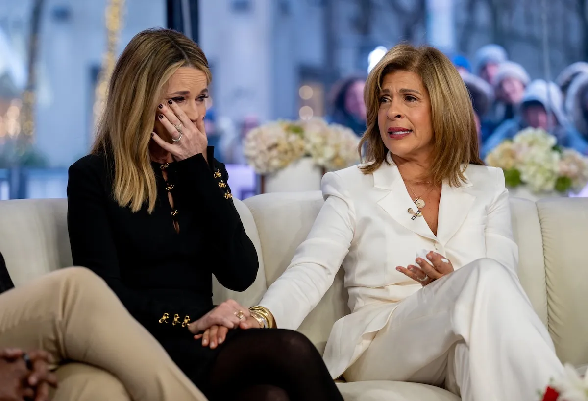 Savannah Guthrie wiping tears from her eyes and Hoda Kotb with her hand on her knee on 'Today'