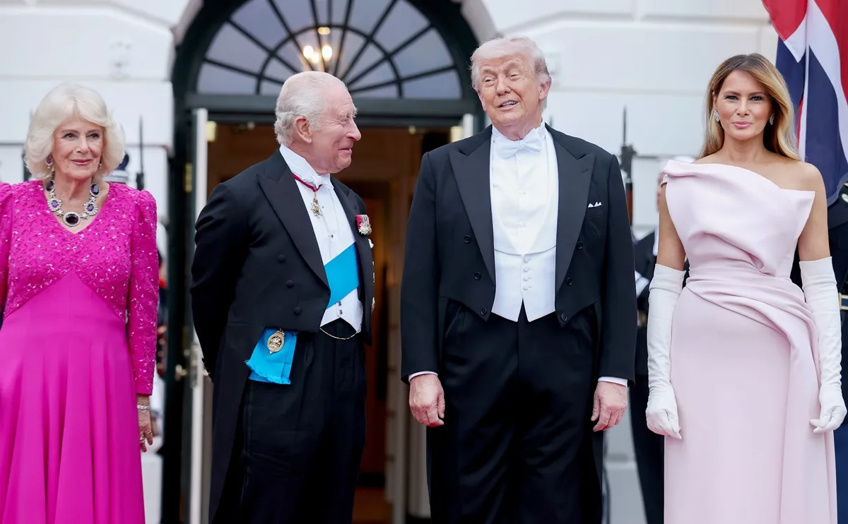 U.S. President Donald Trump and first lady Melania Trump welcome Queen Camilla and King Charles III to the White House for a state dinner