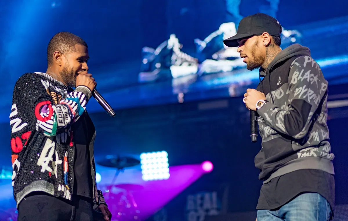 Usher and Chris Brown perform at Real 92.3's The Real Show at The Forum