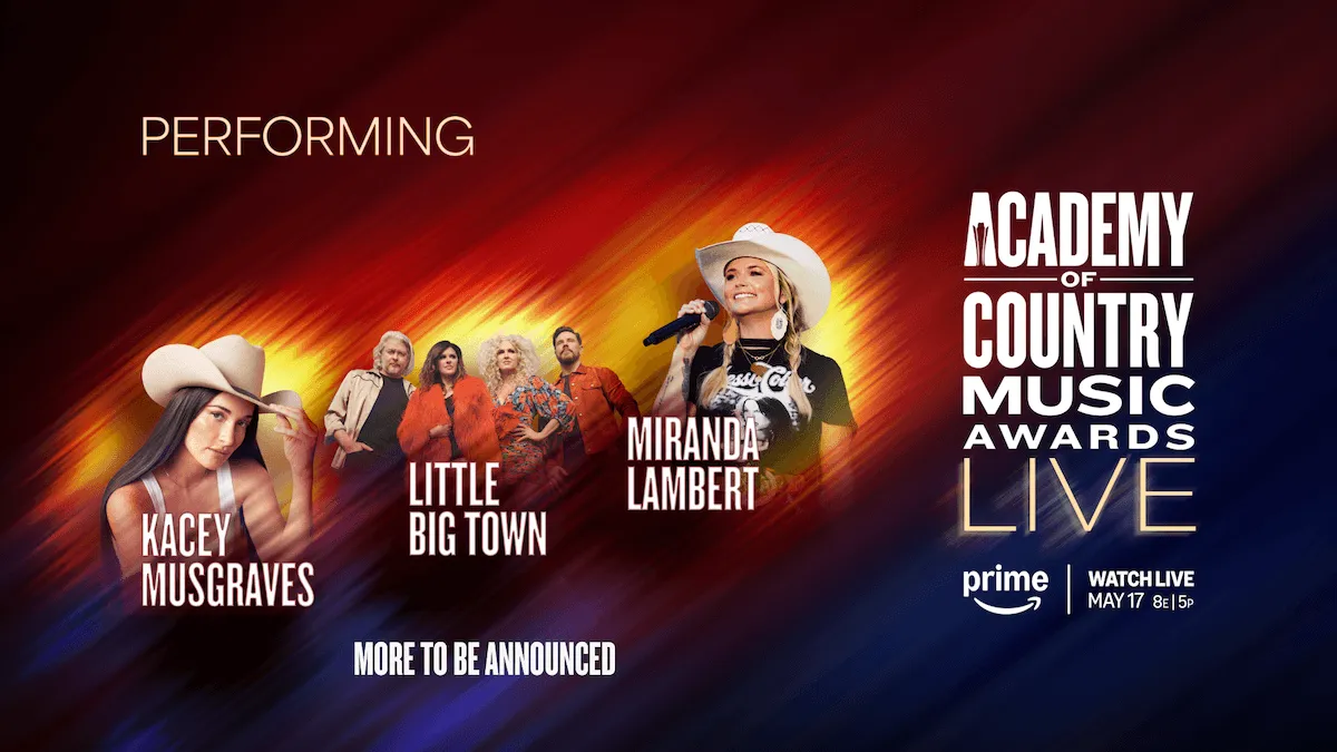 Key art for the 2026 ACM Awards featuring Miranda Lambert, Kacey Musgraves, and Little Big Town