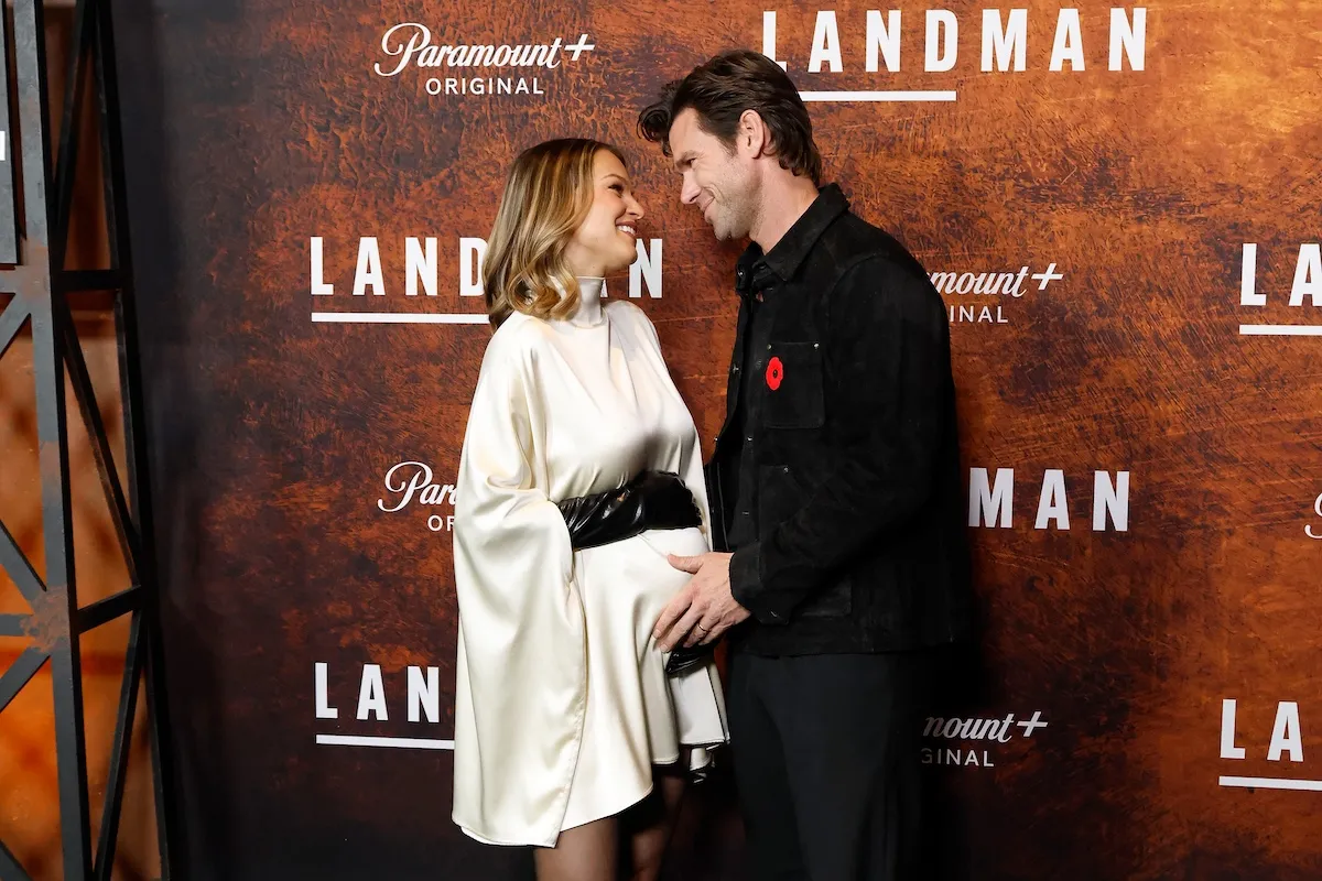 Kayla Wallace and Kevin McGarry looking at each other at the 'Landman' Season 2 premiere