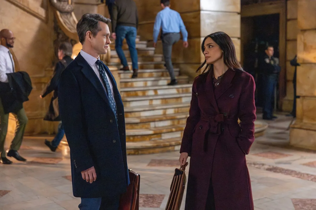 Man and woman looking at each other on 'Law & Order'