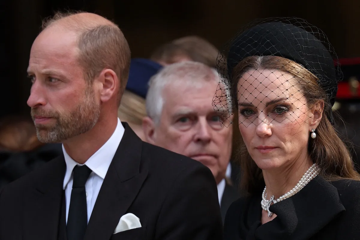 Prince Andrew sitting behind Prince William and Kate Middleton at the funeral for the Duchess of Kent