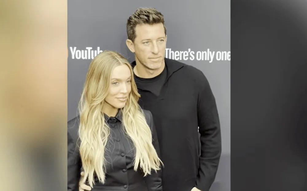 Screenshot of Alex Cooper and Matt Kaplan at the 2026 YouTube Brandcast Upfront in New York City