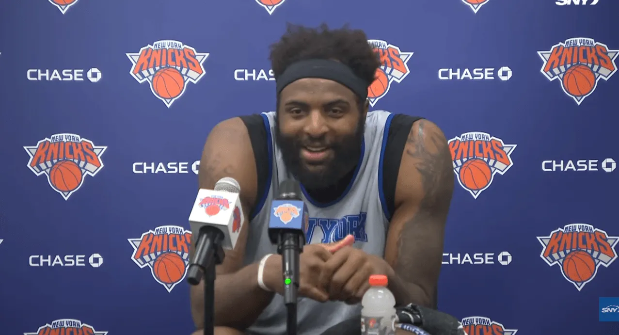 Screenshot of Knicks player Mitchell Robinson during a press conference
