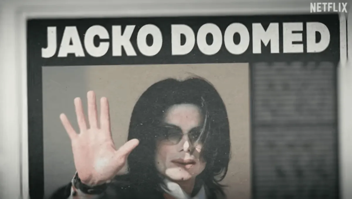 Screenshot of 'Jacko Doomed' headline from 'Michael Jackson: The Verdict'