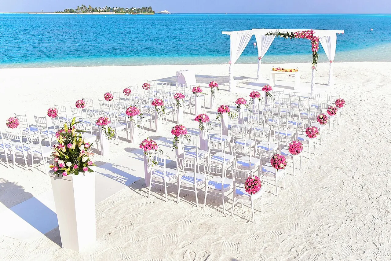 Chairs set up for a wedding on the beach