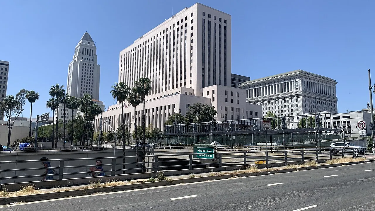 Los Angeles Superior Court is seen in the background. Diddy could land here at some point.