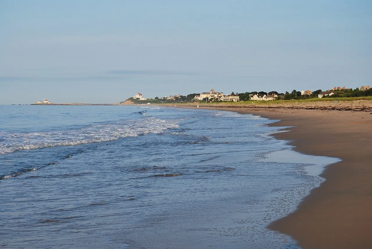 a view of the beach in Rhode Isiland looking toward Watch Hill, where Travis Kelce and Taylor Swift considered marrying