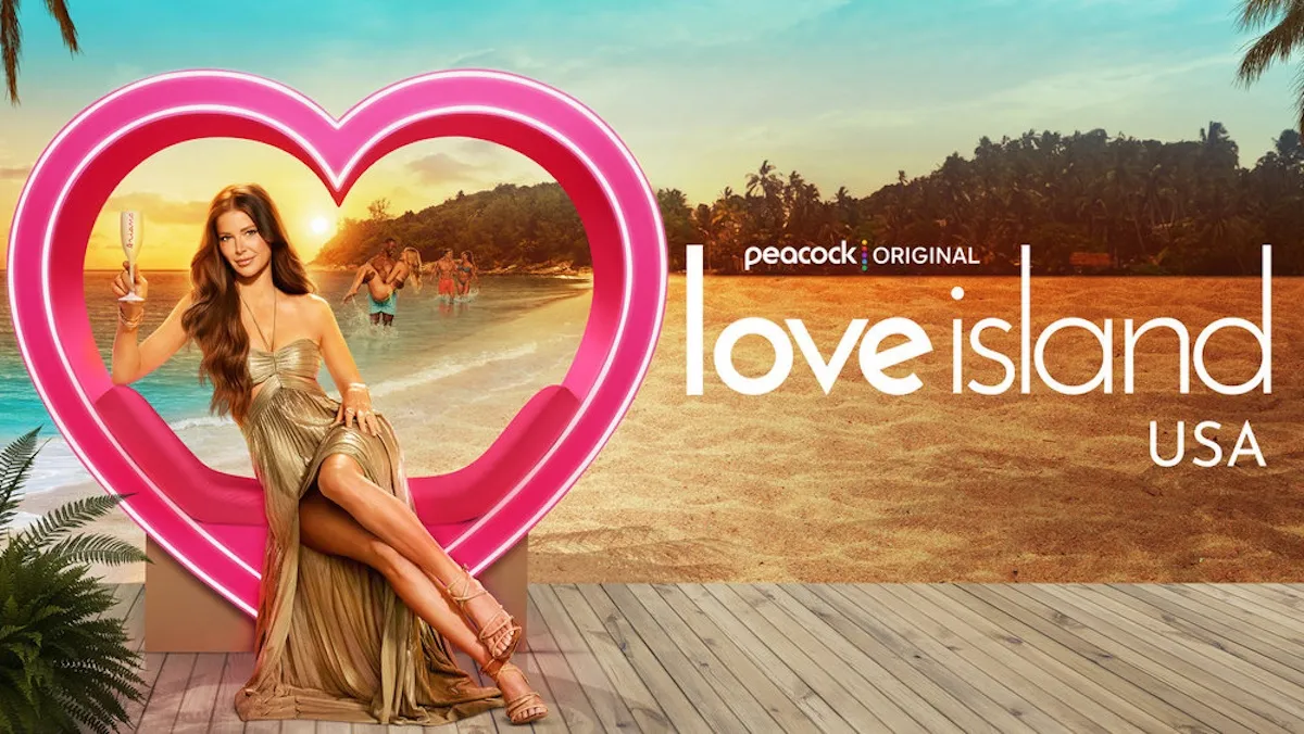 Ariana Madix sitting inside a heart in key art for 'Love Island USA' Season 8