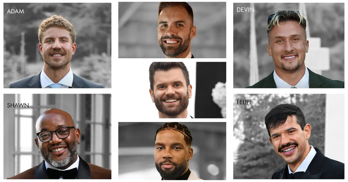 Collage of portraits of the 'Married at First Sight' Season 20 male cast members