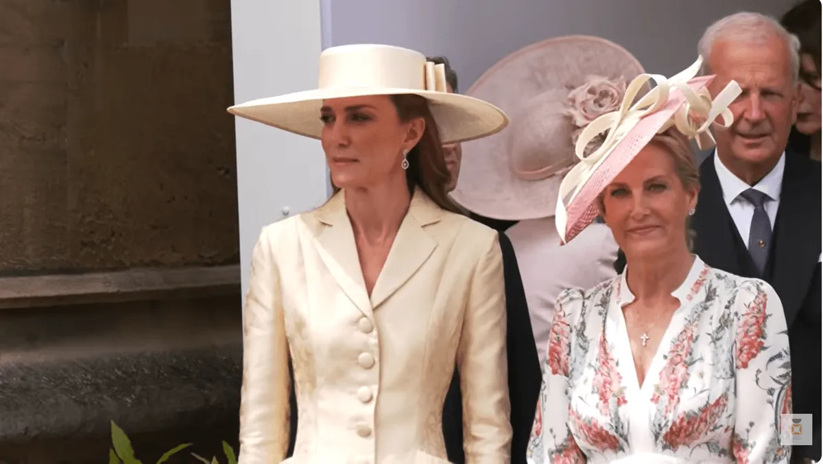 Screenshot of Kate Middleton and Duchess Sophie attending 2026 Order of the Garter