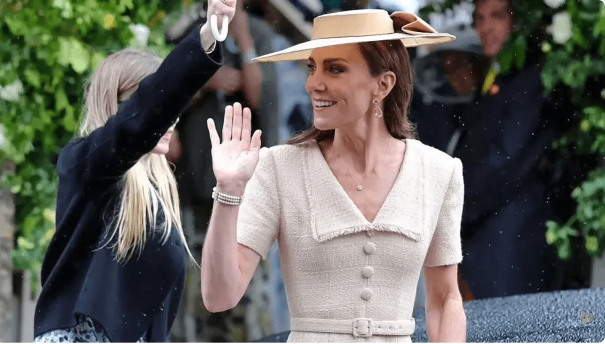 Screenshot of Kate Middleton attending Peter Phillips' wedding to Harriet Sperling