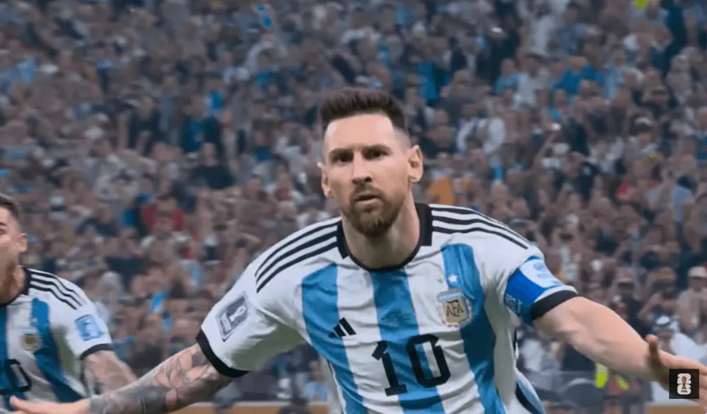 Screenshot of Lionel Messi after scoring a goal