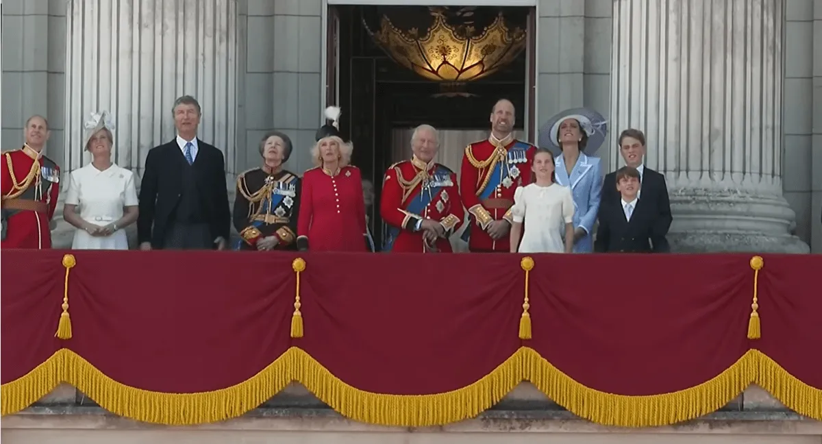 Screenshot of the royal family on the balcony during the 2026 Trooping the Colour